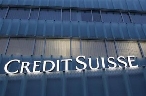 A Credit Suisse logo is seen on a Credit Suisse office building in Guemligen