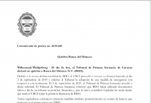 Curazao: Tribunal declara quiebra del Banco del Orinoco de Víctor Vargas COMUNICADO TRIBUNAL CURACAO BDO