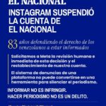 Instagram mantiene suspendida la cuenta de El Nacional